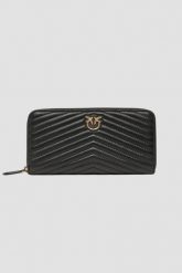 PINKO Czarny portfel pikowany Ryder Zip Around. Czarne portfele damskie Pinko, bez wzorów, ze skóry. W wyprzedaży za 529.99 zł.