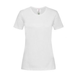 Damska Klasyczna Koszulka Organiczna O Dopasowanym Kroju. Białe bluzki damskie Stedman, xl, bez wzorów, klasyczne, bez kołnierzyka, bez ramiączek. Za 38.99 zł.
