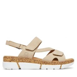 Sandały Rieker. Brązowe sandały damskie Rieker, bez wzorów, bez obcasa, na płaskiej podeszwie. Za 189.99 zł.