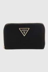 GUESS Czarny portfel damski Laurel. Czarne portfele damskie Guess, z aplikacjami, ze skóry ekologicznej. W wyprzedaży za 201.99 zł.