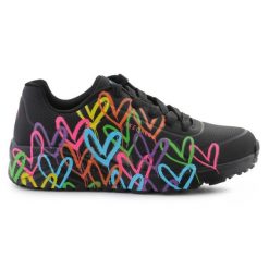 Buty Skechers Uno Lte - Spread The Love 314064L-BKMT Kolorowe Serca czarne. Czarne buty sportowe na co dzień damskie bez wzorów, z materiału. Za 476.57 zł.