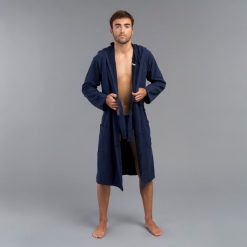 Szlafrok do waterpolo męski Nabaiji 500 z bawełny ekologicznej. Niebieskie szlafroki męskie NABAIJI, m, bez wzorów, z bawełny. Za 109.99 zł.