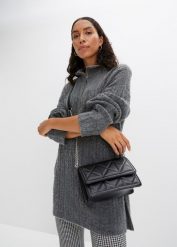 Długi sweter we wzór w warkocze. Szare swetry klasyczne damskie bonprix, bez kołnierzyka. Za 119.99 zł.