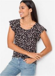 T-shirt z mieszanki wiskozy. Czarne t-shirty damskie bonprix, bez wzorów, z wiskozy, bez kołnierzyka. Za 59.99 zł.