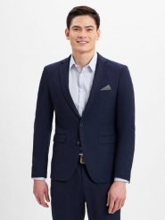 Finshley & Harding marynarka od garnituru modułowego Mężczyźni Slim Fit Sztuczne włókno niebieski, 52. Niebieskie marynarki męskie Finshley & Harding, bez wzorów, z włókna. Za 399.95 zł.