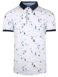 Koszulka POLO, Biała w Zielone Żaglówki, Męska, Krótki Rękaw, T-shirt. Białe koszulki polo męskie Le Marin, m, bez wzorów, z bawełny, bez ramiączek. Za 145.00 zł.