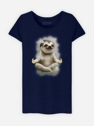 WOOOP Koszulka "Sloth Meditate" w kolorze granatowym rozmiar: S. Niebieskie bluzki damskie Wooop, s, bez wzorów, z bawełny, bez kołnierzyka, bez ramiączek. Za 74.63 zł.