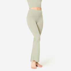 Spodnie fitness damskie Domyos flare. Zielone spodnie sportowe damskie DOMYOS, s, z elastanu, na fitness i siłownię. W wyprzedaży za 79.99 zł.