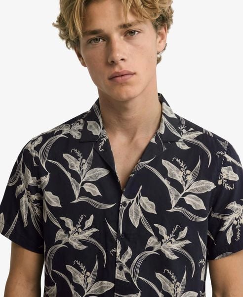 Superdry Koszula krótki rękaw z nadrukiem hawajskim Canna Leaves Navy. Niebieskie koszule damskie Superdry., na lato, s, bez wzorów, z bawełny, bez kołnierzyka, bez ramiączek. Za 255.30 zł.