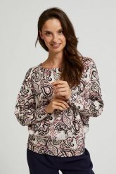 Wzorzysty sweter z długimi rękawami beżowy. Brązowe swetry klasyczne damskie MOODO, l, z elastanu, bez kołnierzyka. W wyprzedaży za 49.99 zł.