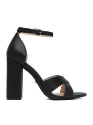 DeeZee Sandały CEO-998877 Czarny. Czarne sandały damskie DeeZee, bez wzorów, z materiału, bez obcasa, na słupku. Za 139.99 zł.