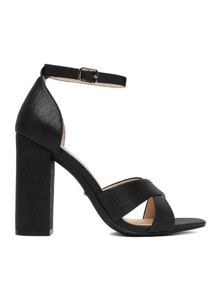 DeeZee Sandały CEO-998877 Czarny. Czarne sandały damskie DeeZee, bez wzorów, z materiału, bez obcasa, na słupku. Za 139.99 zł.