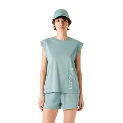 Koszulka damska Lacoste. Zielone bluzki sportowe damskie Lacoste, xs, z bawełny, bez kołnierzyka, bez ramiączek. Za 167.00 zł.