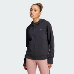 Bluza z kapturem Designed 4 Training Full-Zip. Czarne bluzy sportowe damskie Adidas, bez wzorów, z materiału, bez ramiączek, z kapturem. Za 299.00 zł.