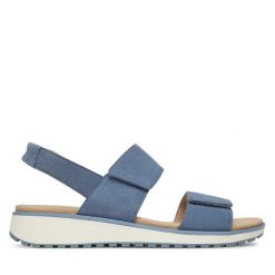 Sandały Caprice. Niebieskie sandały damskie Caprice, bez wzorów, bez obcasa, na koturnie. Za 259.99 zł.