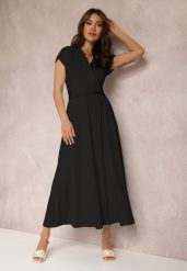 Czarna Sukienka Kopertowa Appephone. Czarne sukienki damskie Renee, l, bez wzorów, z tkaniny, glamour, bez kołnierzyka, bez ramiączek, maxi, dopasowane. Za 119.99 zł.