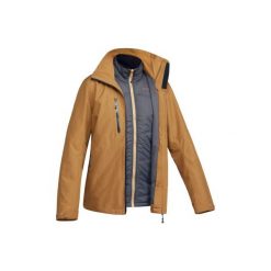 Kurtka turystyczna TRAVEL500 3w1 męska. Brązowe kurtki męskie QUECHUA, m, bez wzorów, z elastanu, bez kaptura. Za 349.99 zł.