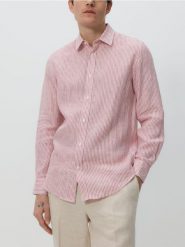 Lniana koszula regular fit - miedziany. Brązowe koszule męskie Reserved, l, bez wzorów, bez kołnierzyka, bez ramiączek. W wyprzedaży za 139.99 zł.
