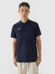 4F Koszulka polo regular męska - granatowa M. Niebieskie koszulki polo męskie 4f, m, bez wzorów, z bawełny, bez ramiączek. Za 99.99 zł.