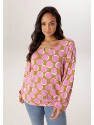 Aniston Bluzka w kolorze oliwkowo-jasnoróżowym rozmiar: 46. Brązowe bluzki damskie Aniston, bez wzorów, bez kołnierzyka, bez ramiączek. Za 126.99 zł.