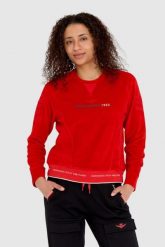 AERONAUTICA MILITARE Czerwona welurowa bluza damska z wieloma zdobieniami. Czerwone bluzy bez kaptura damskie AERONAUTICA MILITARE, s, z bawełny. W wyprzedaży za 459.99 zł.