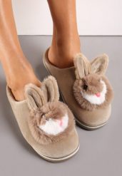 Ciemnobeżowe Kapcie Antinna. Brązowe kapcie damskie Renee, z dresówki. Za 24.99 zł.