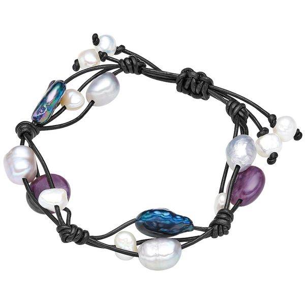Valero Pearls Skórzana bransoletka Skóra naturalna Ametyst Perła hodowlana słodkowodna czarny Bransoletki 1 ct Damski. Czarne bransoletki damskie Valero Pearls. Za 219.99 zł.