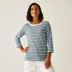 Koszulka do chodzenia z rękawem 3/4 damska Bayletta II. Białe t-shirty damskie Regatta, bez wzorów, z tkaniny, bez kołnierzyka. W wyprzedaży za 109.00 zł.