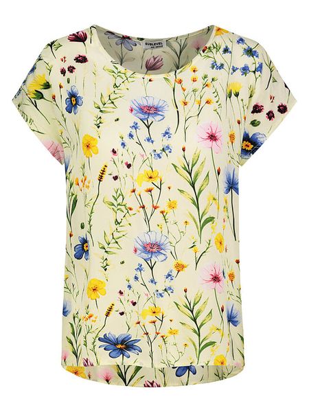 Sublevel Bluzka w kolorze jasnożółtym ze wzorem rozmiar: XXL. Żółte bluzki damskie Sublevel, xxl, bez wzorów, z wiskozy, bez kołnierzyka, bez ramiączek. Za 65.38 zł.