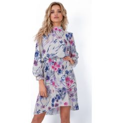 Asymetryczna sukienka kwiaty fb676. Szare sukienki damskie Fobya, na lato, s, bez wzorów, z asymetrycznym kołnierzem, bez ramiączek, asymetryczne. Za 139.00 zł.