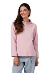 Prosta Bluza z Wysokim Kołnierzem - Pudrowa. Białe bluzy bez kaptura damskie MOE, l, z bawełny. Za 254.90 zł.