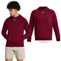 Bluza fitness męska UNDER ARMOUR Rival Fleece Hoodie z kapturem. Czerwone bluzy sportowe męskie Under Armour, bez wzorów, sportowe, bez kołnierzyka, bez ramiączek. Za 193.99 zł.