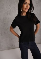 Czarny Casualowy T-shirt z Bawełny Nealiara. Czarne t-shirty damskie Renee, m, z aplikacjami, z bawełny, bez kołnierzyka. Za 69.99 zł.