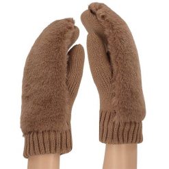 Damskie rękawiczki typu teddy, rozmiar uniwersalny, kolor taupe. Brązowe rękawiczki damskie Sarlini, na zimę, bez wzorów, z materiału. Za 128.95 zł.