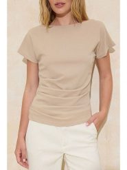 Trendyol Bluzka w kolorze beżowym rozmiar: XL. Brązowe bluzki damskie Trendyol, xl, bez wzorów, bez kołnierzyka, bez ramiączek. Za 52.99 zł.