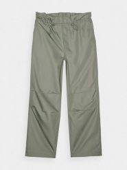 4F Spodnie casual parachute oversize damskie - oliwkowe/khaki L. Brązowe spodnie materiałowe damskie 4f, bez wzorów, z bawełny, casualowe. W wyprzedaży za 59.99 zł.