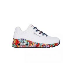 Buty sportowe Sneakersy damskie, Uno - Ravaged Love. Białe buty sportowe na co dzień damskie Skechers, bez wzorów, trekkingowe. Za 449.99 zł.