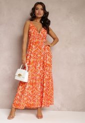 Pomarańczowa Sukienka Maxi na Regulowanych Ramiączkach z Abstrakcyjnym Wzorem Jerela. Brązowe sukienki damskie Renee, na co dzień, l, bez wzorów, z tkaniny, boho, bez kołnierzyka, bez ramiączek, maxi, proste. W wyprzedaży za 132.99 zł.