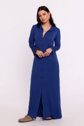 Niebieska Maxi Sukienka Wiskozowa z Guzikami. Niebieskie sukienki damskie MOE, l, bez wzorów, z elastanu, bez kołnierzyka, bez ramiączek, maxi. Za 361.90 zł.