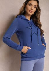 Niebieska Ocieplana Bluza Dzianinowa z Kapturem Ziff. Niebieskie bluzy z kapturem damskie Renee, xl, z dzianiny. Za 79.99 zł.