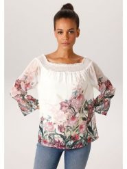 Aniston Bluzka w kolorze kremowo-różowym rozmiar: 46. Brązowe bluzki damskie Aniston, bez wzorów, bez kołnierzyka, bez ramiączek. Za 130.99 zł.