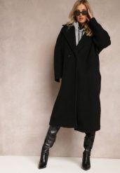 Czarny Długi Płaszcz Jednorzędowy o Kroju Oversize Vlekoma. Czarne płaszcze damskie Renee, bez wzorów, z poliesteru, eleganckie. Za 209.99 zł.