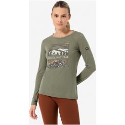 Koszulka z długim rękawem damska SUPER.NATURAL W Great Bear River LS. Zielone t-shirty damskie Super.natural, xs, bez wzorów, bez kołnierzyka. Za 279.99 zł.
