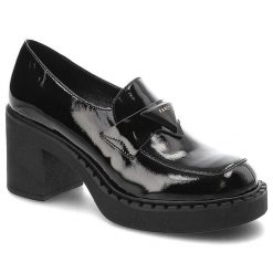 Półbuty damskie Lamanti, cholewka z lakierowanej skóry naturalnej z ozdobnym elementem na podbiciu gruby stabilny obcas oraz masywna podeszwa z wyraź. Czarne półbuty damskie LAMANTI, bez wzorów, ze skóry, biznesowe, bez obcasa, na obcasie. Za 259.00 zł.