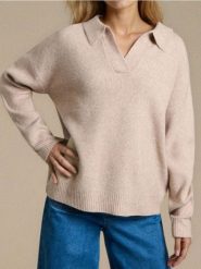 Sweter z kołnierzykiem - beżowy. Brązowe swetry klasyczne damskie Sinsay, l, bez kołnierzyka. Za 59.99 zł.