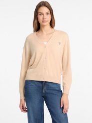 Guess Jeans Sweter 168521 Beżowy Classic Fit. Brązowe kardigany damskie Guess Jeans, s, z aplikacjami, z jeansu. Za 209.99 zł.