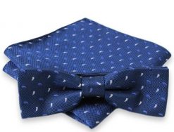 Niebieska Mucha w Paisley + Poszetka, Męska. Niebieskie krawaty i muchy męskie Alties, bez wzorów, eleganckie. Za 54.00 zł.