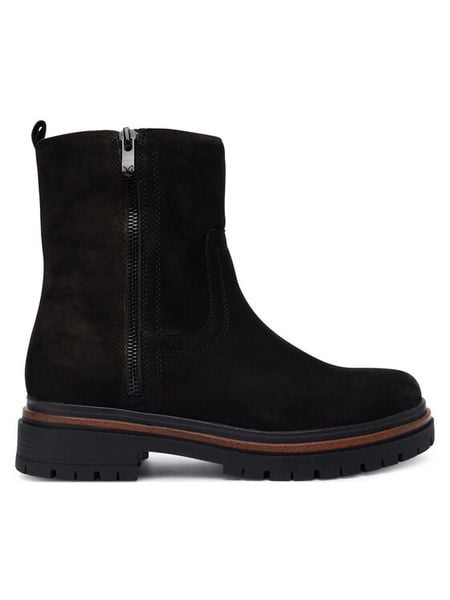 Caprice Botki 9-25401-45 Czarny. Czarne botki damskie Caprice, z nubiku, bez obcasa, na płaskiej podeszwie, bez zapięcia. Za 589.99 zł.