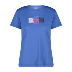 Damski T-shirt z okrągłym dekoltem z wełny merino CMP. Niebieskie t-shirty damskie CMP, bez wzorów, z wełny, bez kołnierzyka. Za 266.55 zł.
