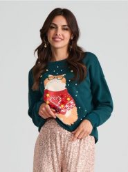 Bluza świąteczna - zielony. Zielone bluzy bez kaptura damskie Sinsay, l. Za 49.99 zł.